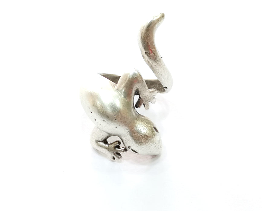 Gecko Ring Antique Silver Plated Brass Adjustable SR471