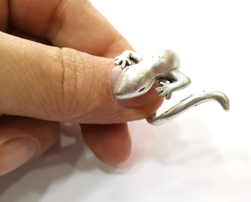 Gecko Ring Antique Silver Plated Brass Adjustable SR471