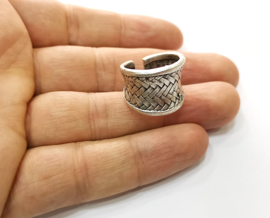 Knit Shape Ring Antique Silver Plated Brass Adjustable SR472