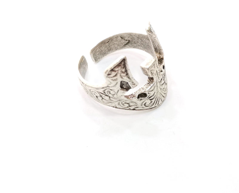 Head Armor Ring Antique Silver Plated Brass Adjustable SR473