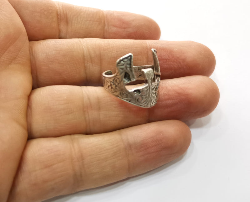 Head Armor Ring Antique Silver Plated Brass Adjustable SR473