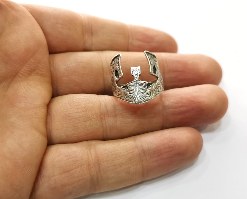 Head Armor Ring Antique Silver Plated Brass Adjustable SR473