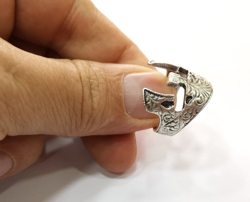 Head Armor Ring Antique Silver Plated Brass Adjustable SR473