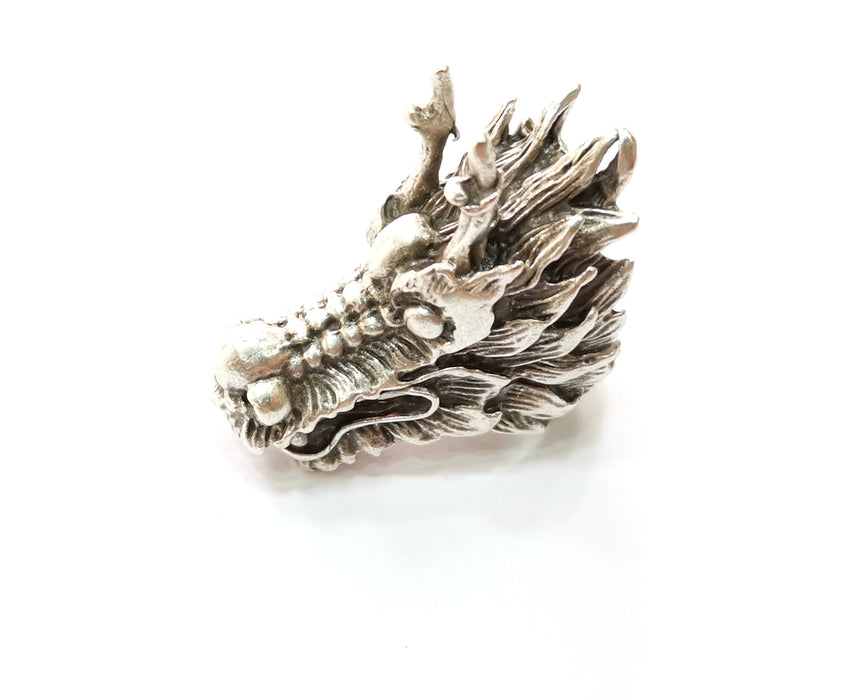 Dragon Head Ring Antique Silver Plated Brass Adjustable SR475