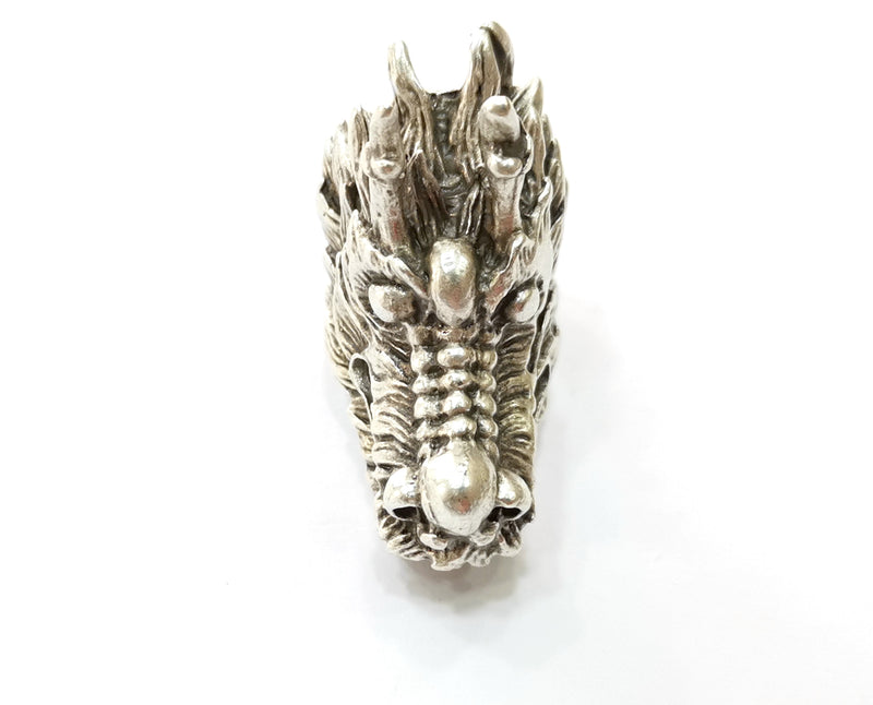 Dragon Head Ring Antique Silver Plated Brass Adjustable SR475