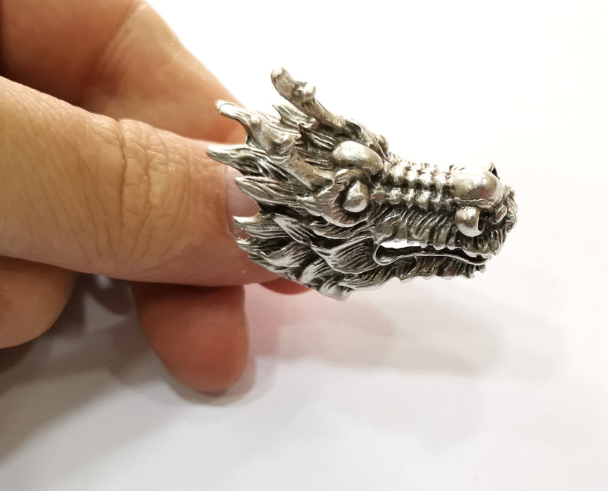 Dragon Head Ring Antique Silver Plated Brass Adjustable SR475