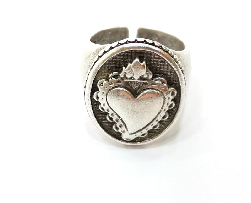 Heart (Queen) Ring Antique Silver Plated Brass Adjustable SR476