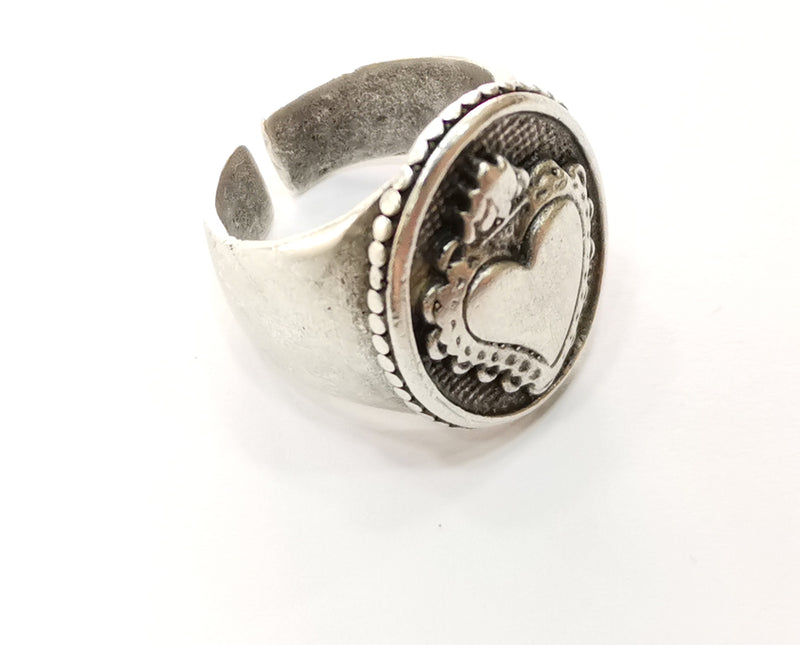 Heart (Queen) Ring Antique Silver Plated Brass Adjustable SR476