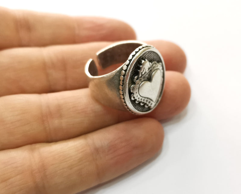 Heart (Queen) Ring Antique Silver Plated Brass Adjustable SR476