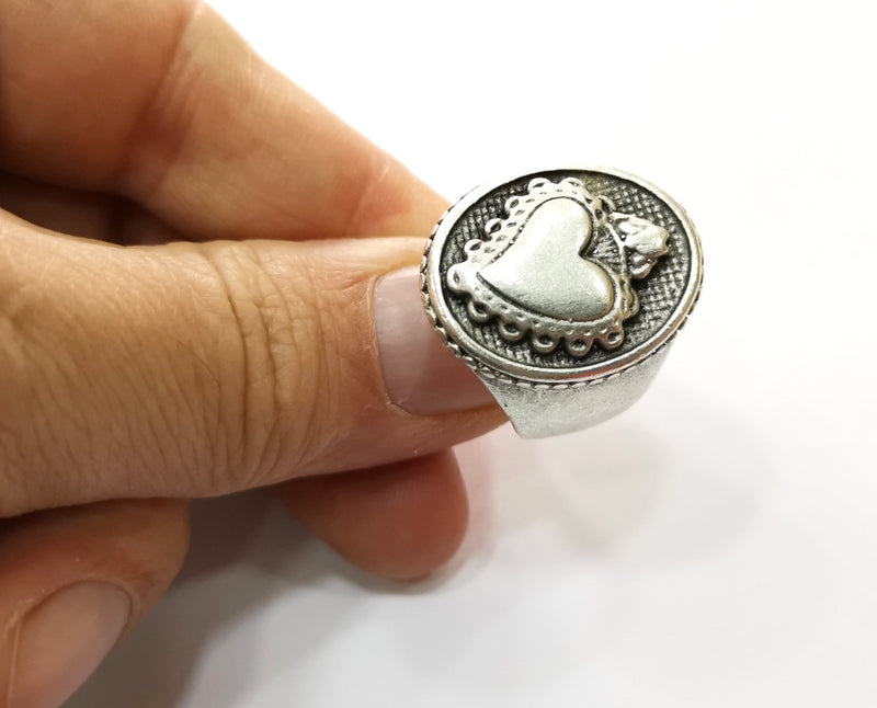 Heart (Queen) Ring Antique Silver Plated Brass Adjustable SR476