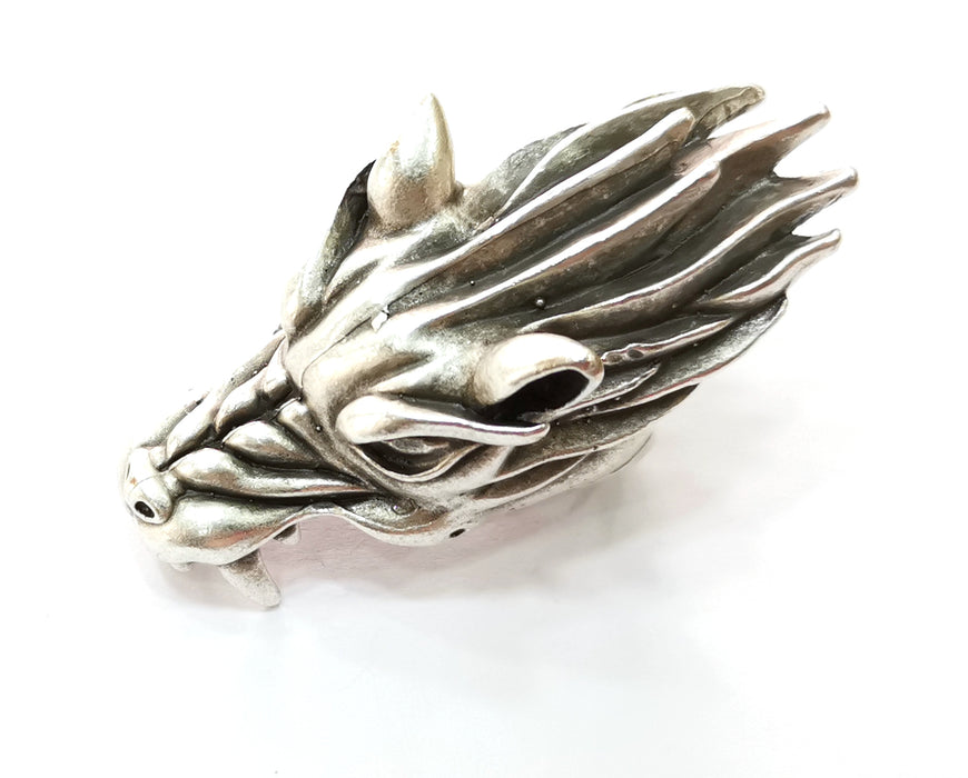 Dragon Head Ring Antique Silver Plated Brass Adjustable SR477