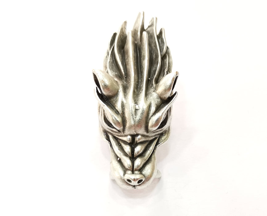 Dragon Head Ring Antique Silver Plated Brass Adjustable SR477