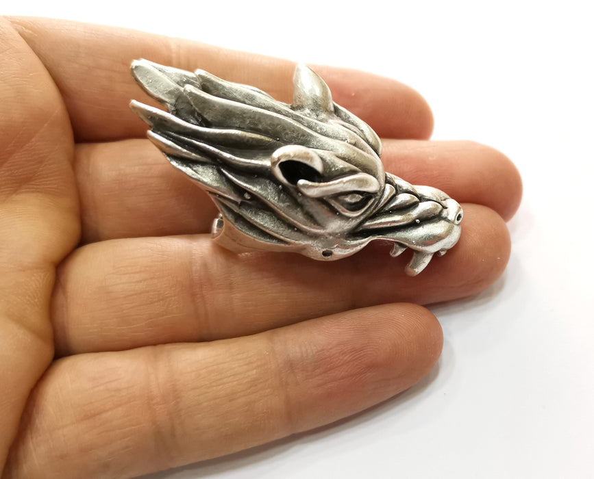 Dragon Head Ring Antique Silver Plated Brass Adjustable SR477