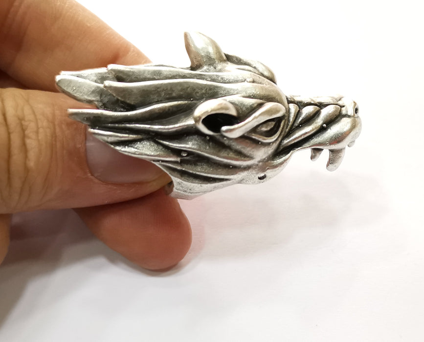 Dragon Head Ring Antique Silver Plated Brass Adjustable SR477