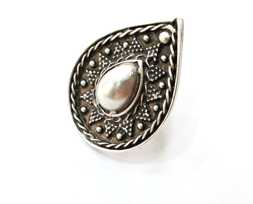 Drop Ring Antique Silver Plated Metal Adjustable SR480