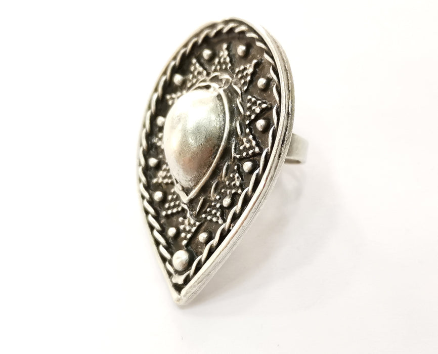 Drop Ring Antique Silver Plated Metal Adjustable SR480