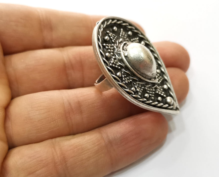 Drop Ring Antique Silver Plated Metal Adjustable SR480