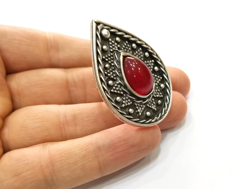 Drop Ring Antique Silver Plated Metal Adjustable SR482