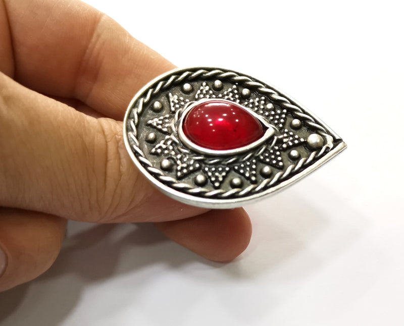 Drop Ring Antique Silver Plated Metal Adjustable SR482