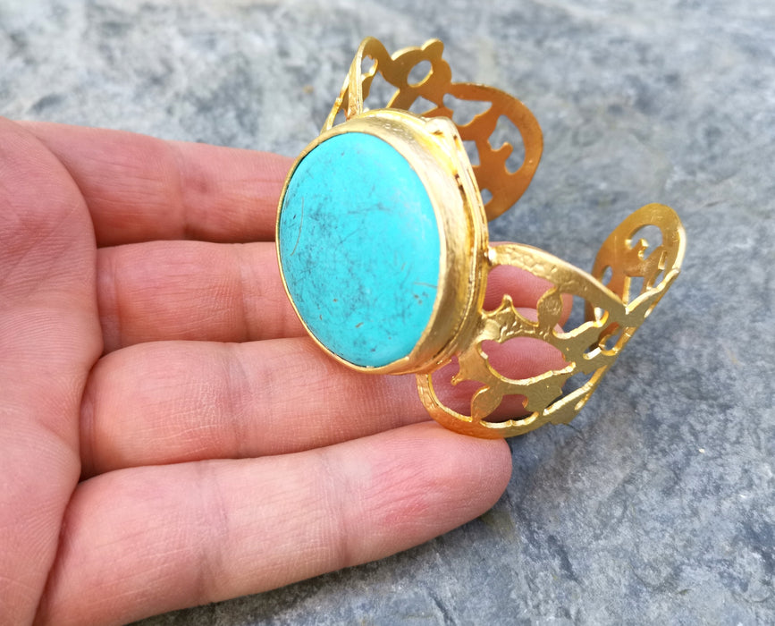 Bracelet with Turquoise Stone Gold Plated Brass Adjustable SR489