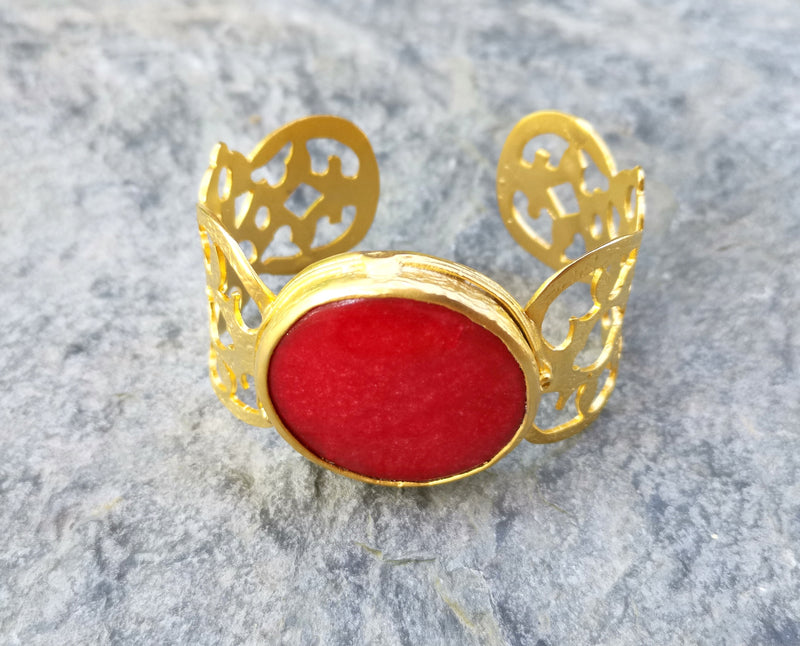 Bracelet with Red Stone Gold Plated Brass Adjustable SR491