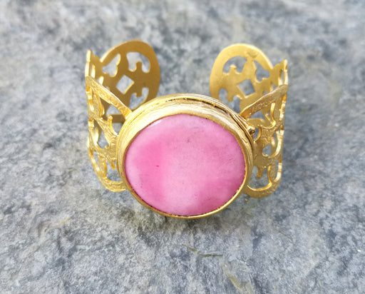 Bracelet with Pink Stone Gold Plated Brass Adjustable SR492