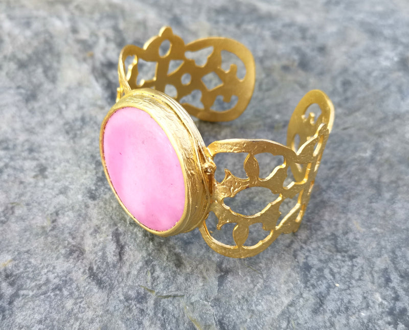 Bracelet with Pink Stone Gold Plated Brass Adjustable SR492