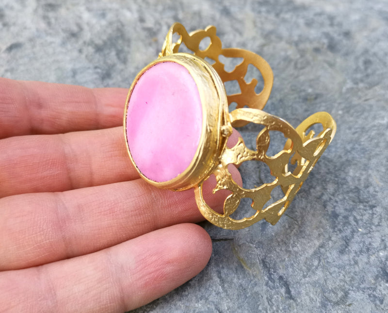 Bracelet with Pink Stone Gold Plated Brass Adjustable SR492