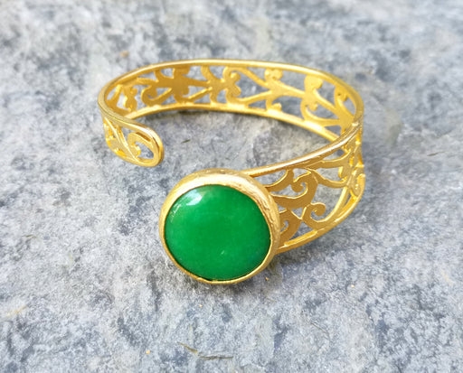 Bracelet with Green Stone Gold Plated Brass Adjustable SR500
