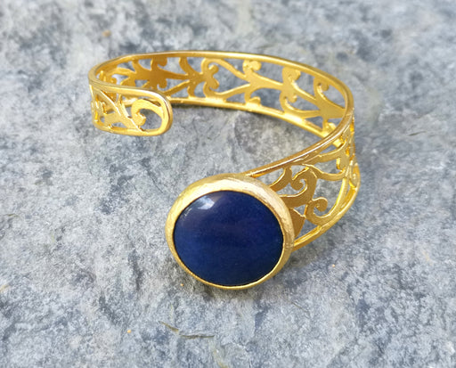 Bracelet with Dark Blue Stone Gold Plated Brass Adjustable SR502