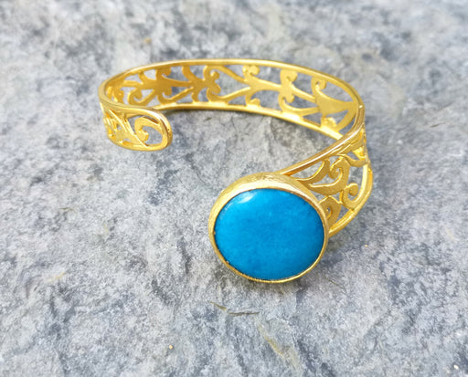 Bracelet with Blue Stone Gold Plated Brass Adjustable SR504