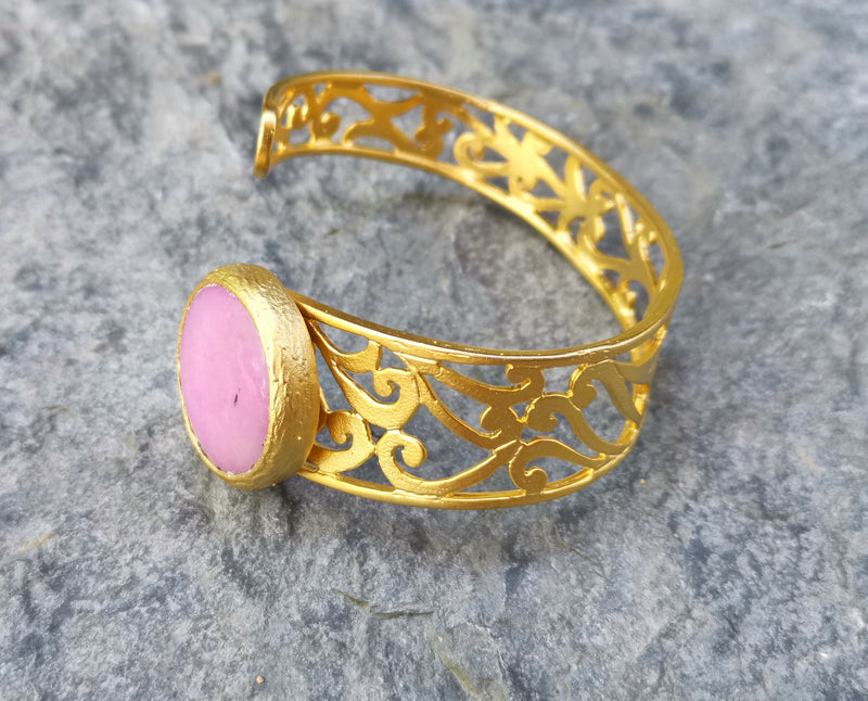 Bracelet with Pink Stone Gold Plated Brass Adjustable SR506