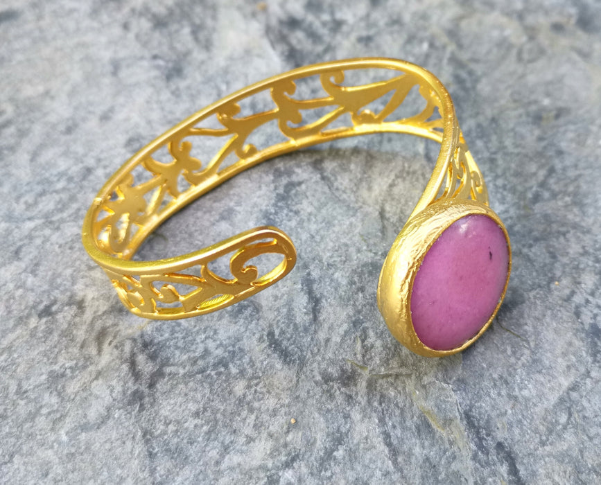 Bracelet with Pink Stone Gold Plated Brass Adjustable SR506