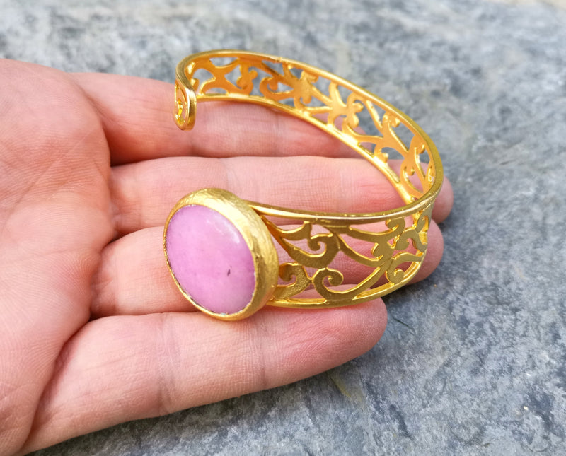 Bracelet with Pink Stone Gold Plated Brass Adjustable SR506