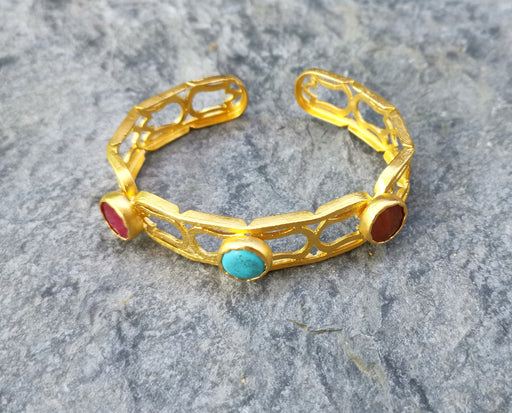 Bracelet with Colored Stones Gold Plated Brass Adjustable SR508