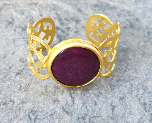 Bracelet with Purple Stone Gold Plated Brass Adjustable SR510