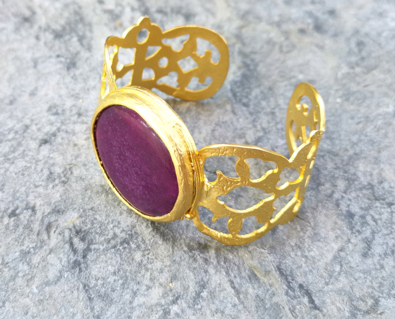 Bracelet with Purple Stone Gold Plated Brass Adjustable SR510