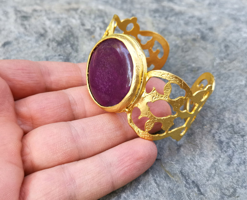 Bracelet with Purple Stone Gold Plated Brass Adjustable SR510