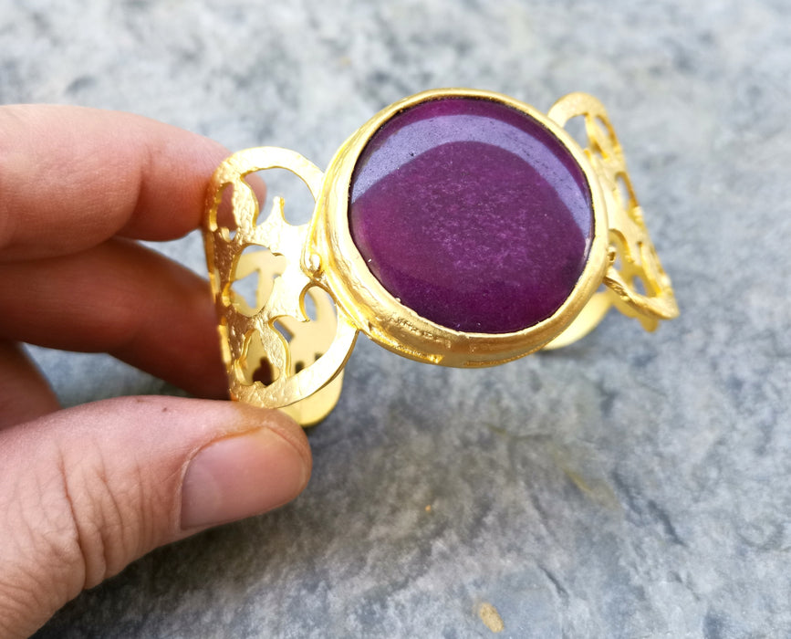 Bracelet with Purple Stone Gold Plated Brass Adjustable SR510