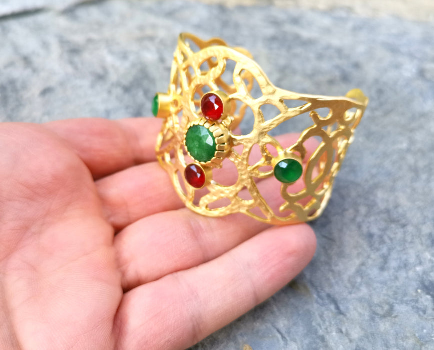 Bracelet with Colored Stones Gold Plated Brass Adjustable SR511