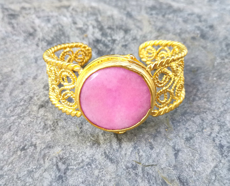 Bracelet with Pink Stone Gold Plated Brass Adjustable SR513