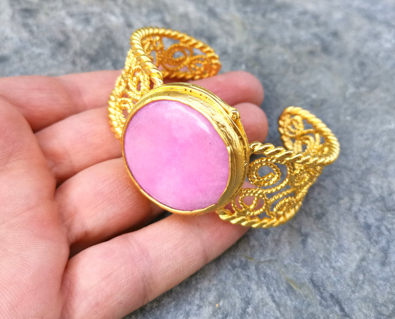 Bracelet with Pink Stone Gold Plated Brass Adjustable SR513