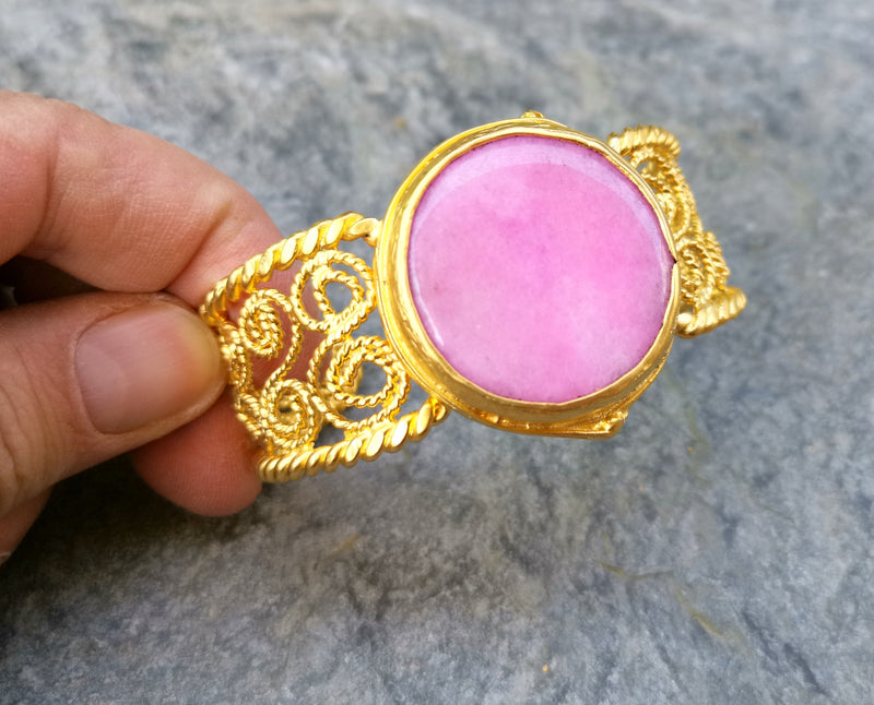 Bracelet with Pink Stone Gold Plated Brass Adjustable SR513