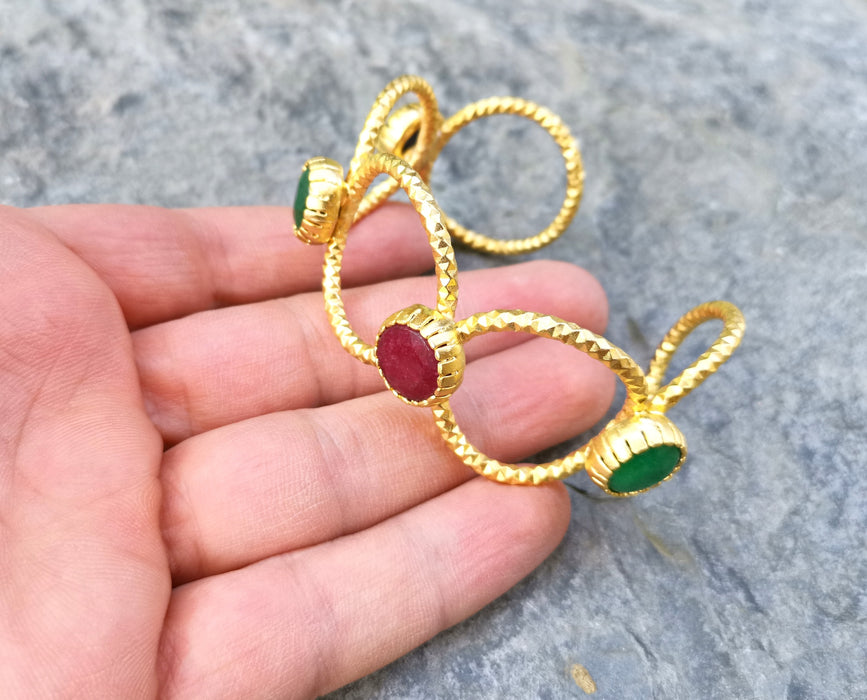 Wire Bracelet with Colored Stones Gold Plated Brass Adjustable SR514
