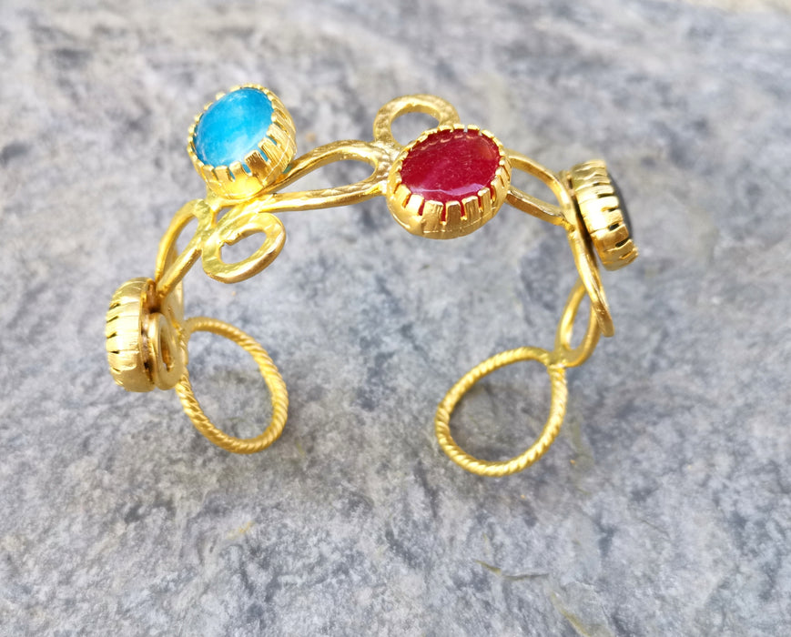 Bracelet with Colored Stones Gold Plated Brass Adjustable SR518