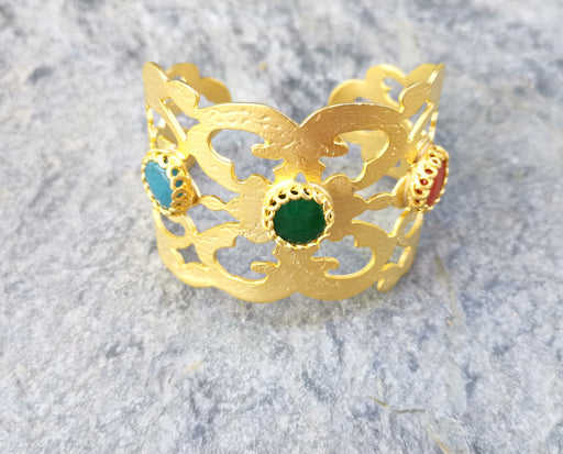 Bracelet with Colored Stones Gold Plated Brass Adjustable SR529