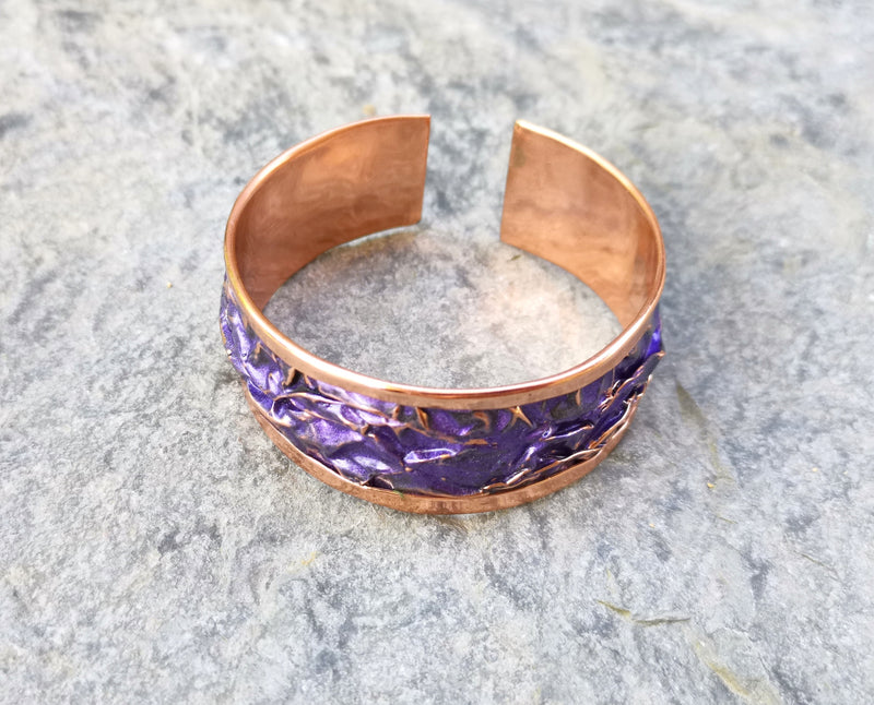 Purple Embossment Bracelet Raw Copper Adjustable SR533
