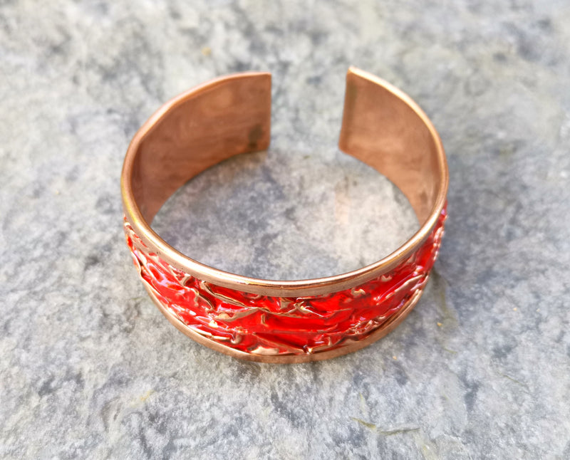 Red Embossment Bracelet Raw Copper Adjustable SR535