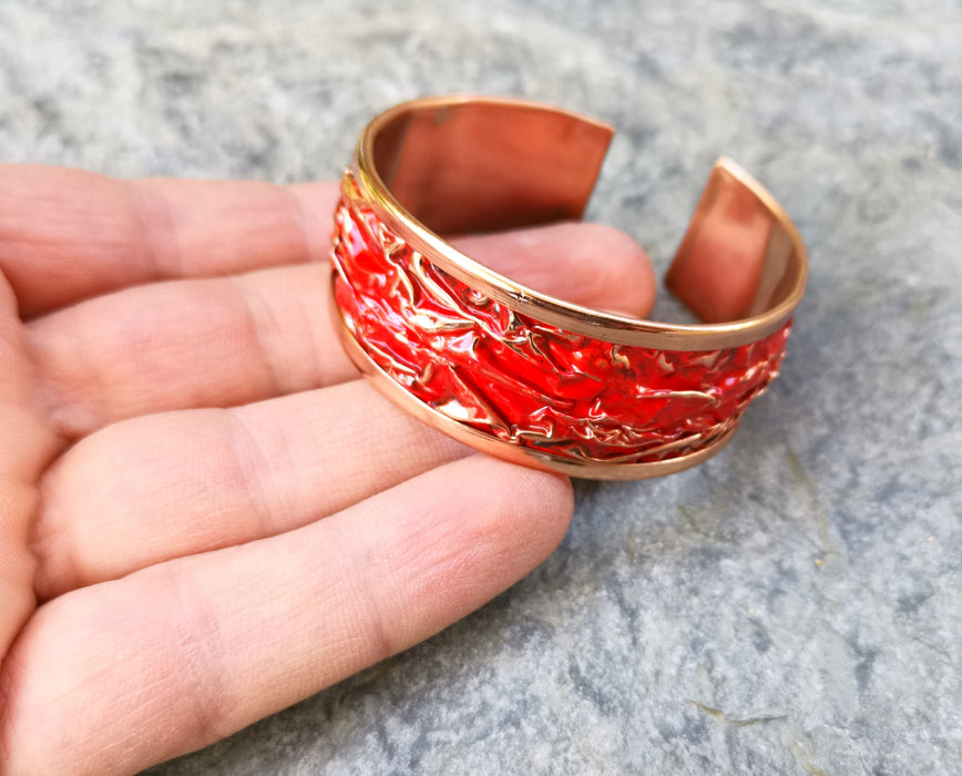 Red Embossment Bracelet Raw Copper Adjustable SR535