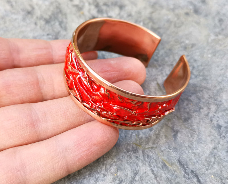 Red Embossment Bracelet Raw Copper Adjustable SR535